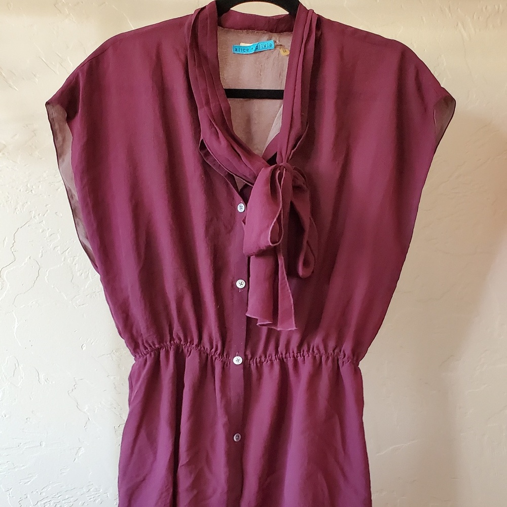Alice + Olivia Maroon Bow Shirt